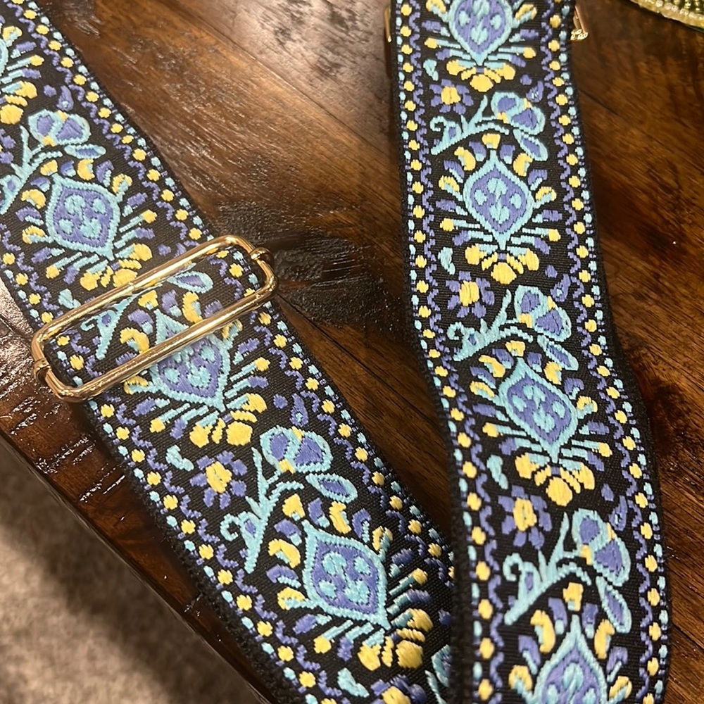 New Blue and Gold Color Thick Guitar Purse Strap